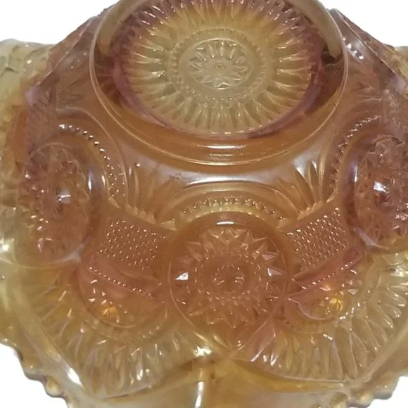 Imperial Marigold Carnival Glass Compote Fruit Centerpiece Ruffled Art Glass - Picture 8 of 8